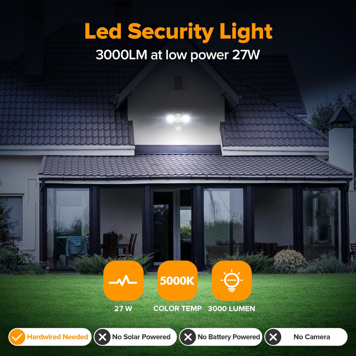 UME motion sensor outdoor unit mounted near the garage provides hands-free security lighting.