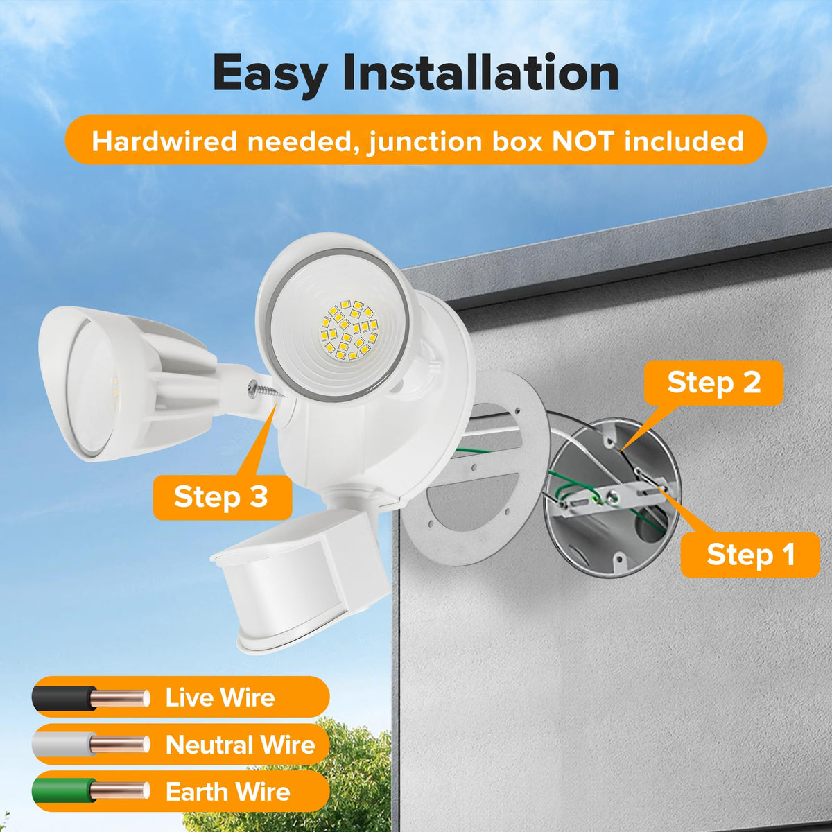 UME two-head adjustable heads cover wide porches and entryways.