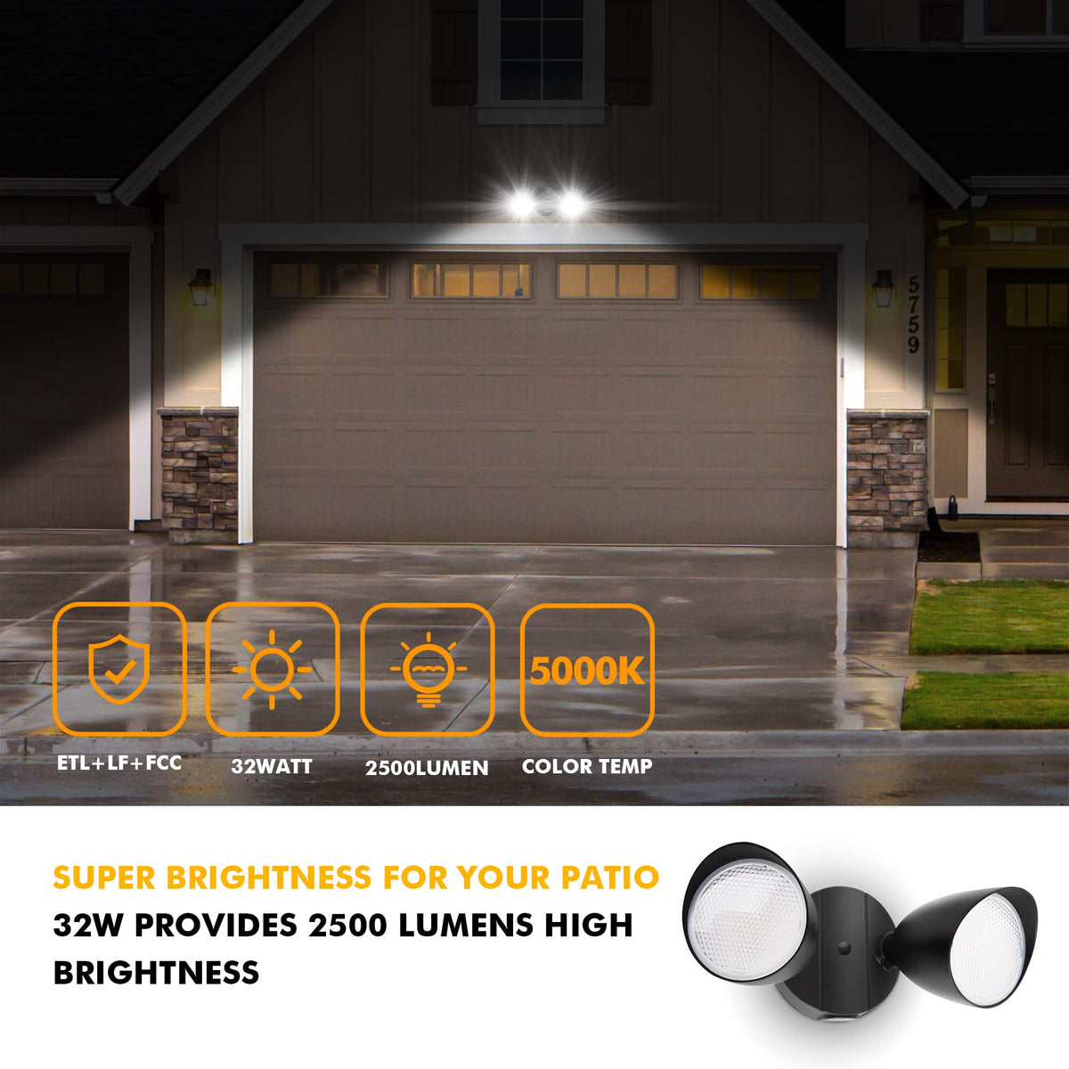 UME outdoor-security-light with waterproof housing delivering 5000K daylight illumination.