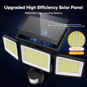 UME IP65 weatherproof solar flood light withstands rain and snow for year round security.