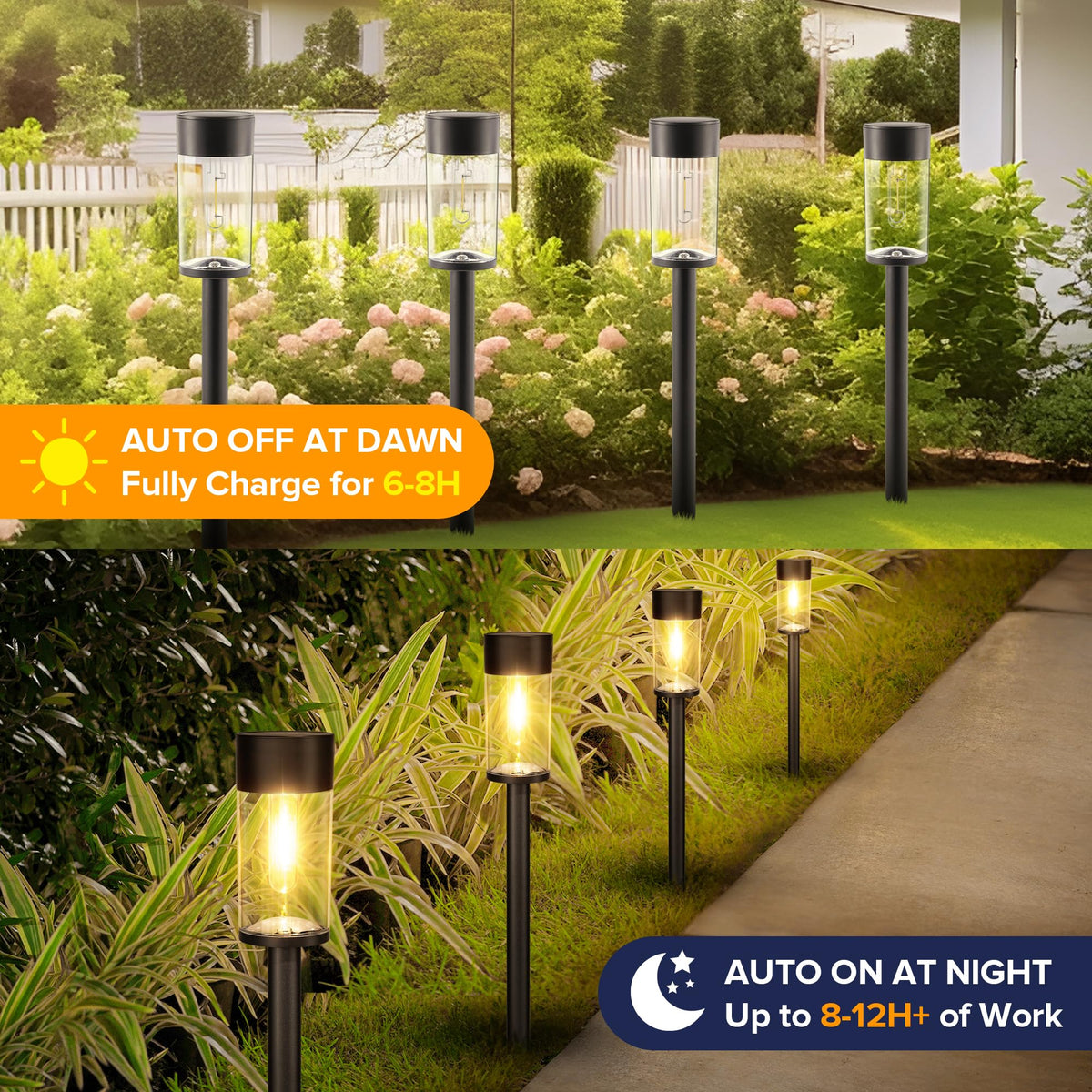 UME solar pathway light with auto on/off sensor for effortless nights.