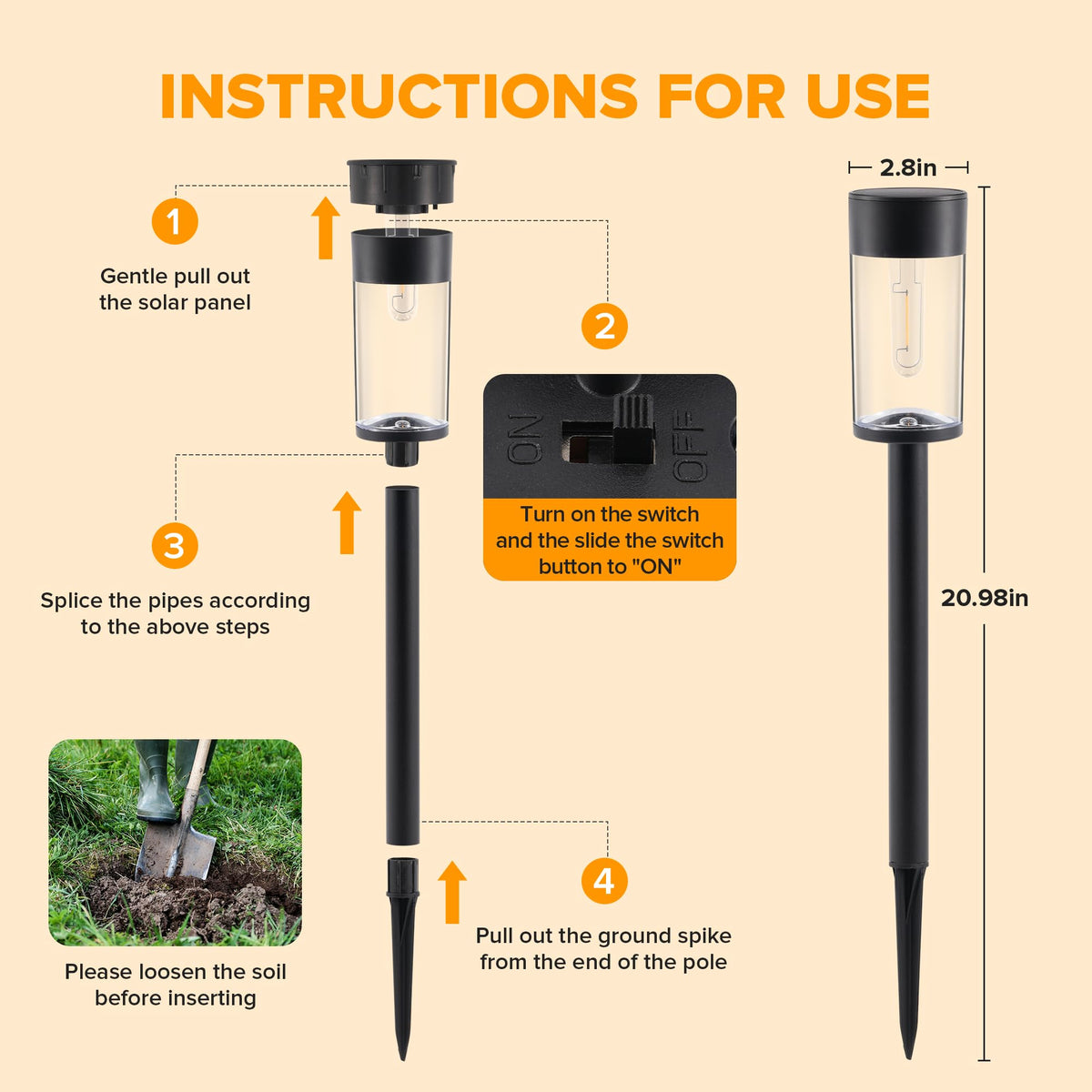 UME solar pathway light with a diffused glow for even walkway illumination.
