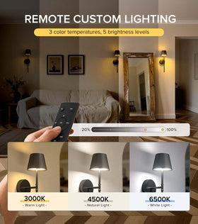 Three color temperature options on UME wireless sconces.