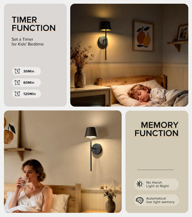 Five adjustable brightness levels on UME wireless sconces.