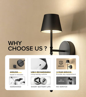 Durable metal construction of UME wireless sconces.