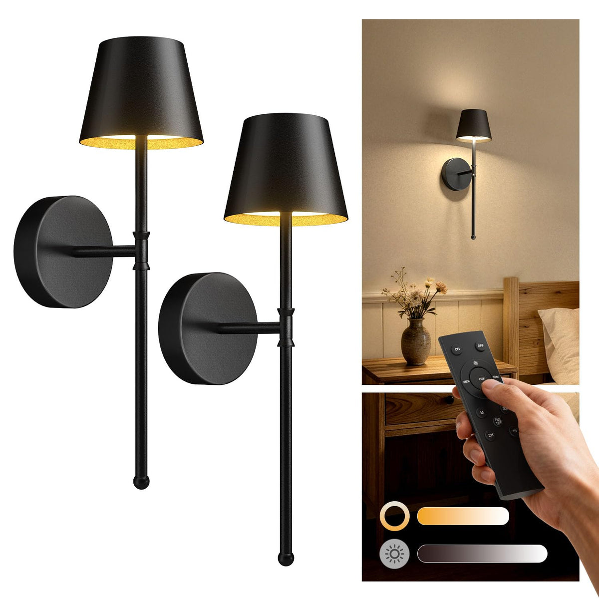 UME Wireless Sconces front view with remote for easy mood control.