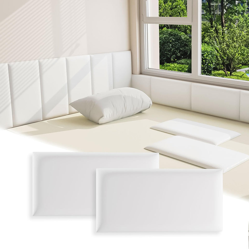 Umedol 3D headboard panels white four-pack visible on wall with cushioned feel