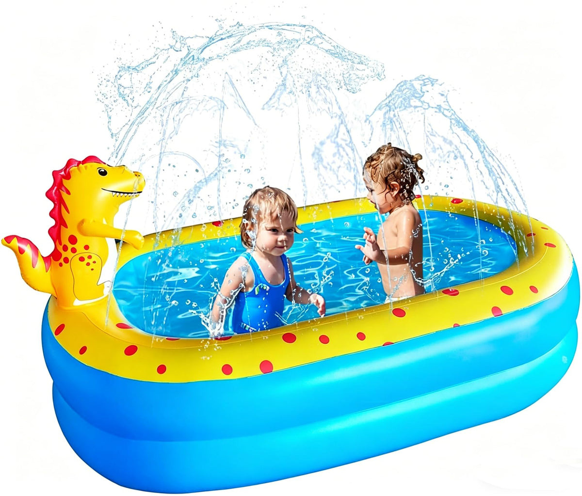 UMEELR inflatable pool with dinosaur sprinkler for backyard fun and cooling splash