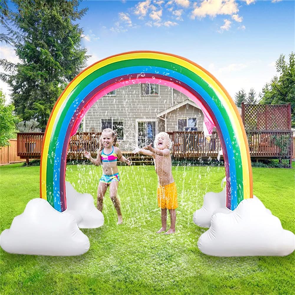 UMEELR inflatable rainbow cloud sprinkler arch for vibrant backyard fun
