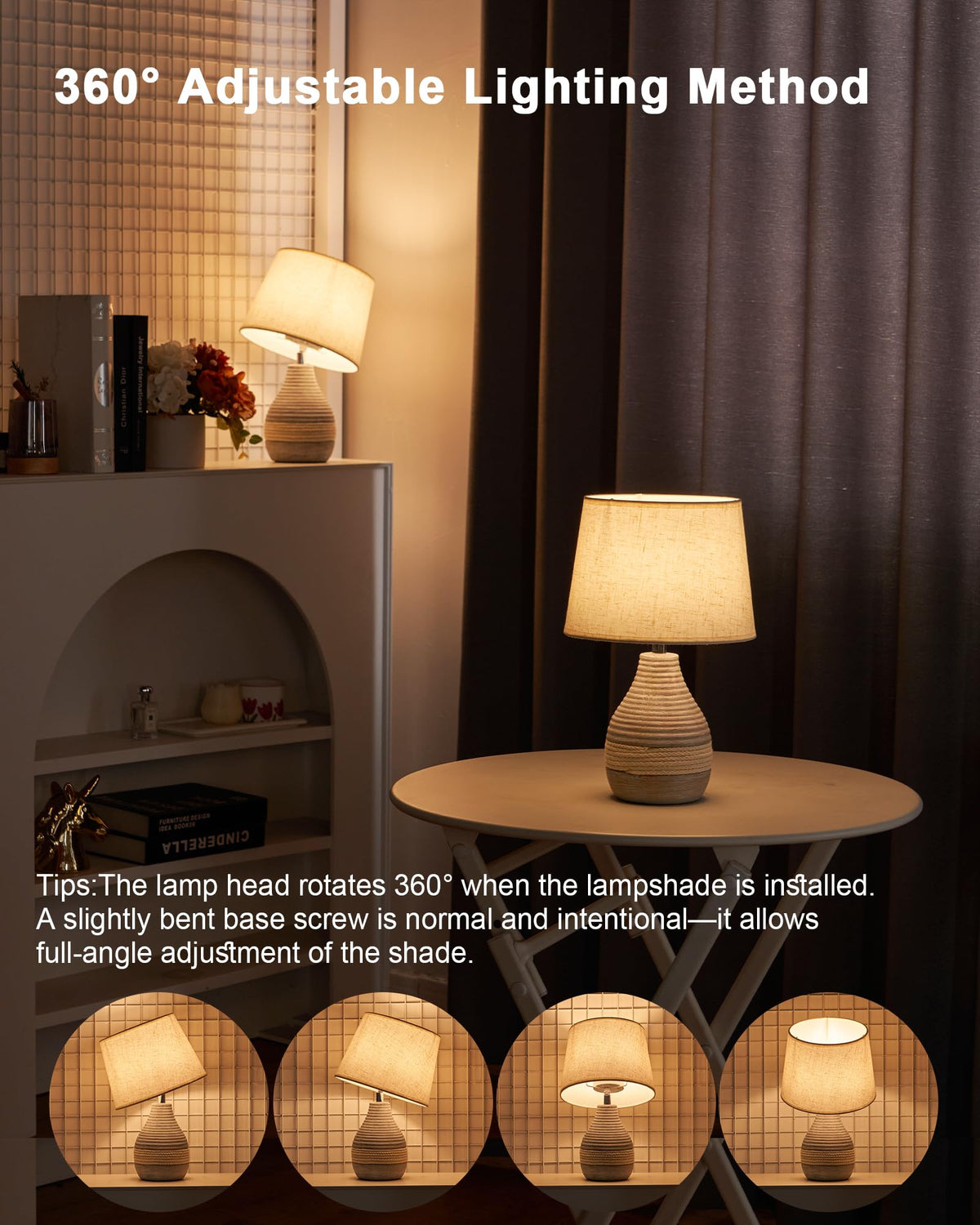UMEXUS compact ceramic base fits small spaces like nightstands.