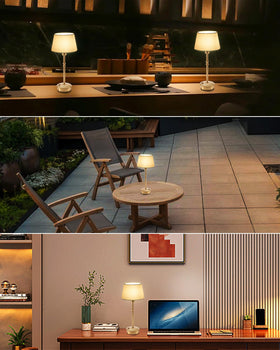 UMEXUS cordless lamp with antique brass base adds timeless style to desks and mantels.
