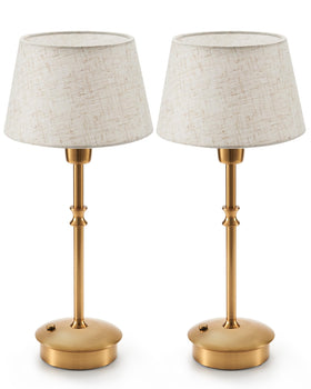 UMEXUS cordless lamp with beige fabric shade adds warm ambience to living spaces
