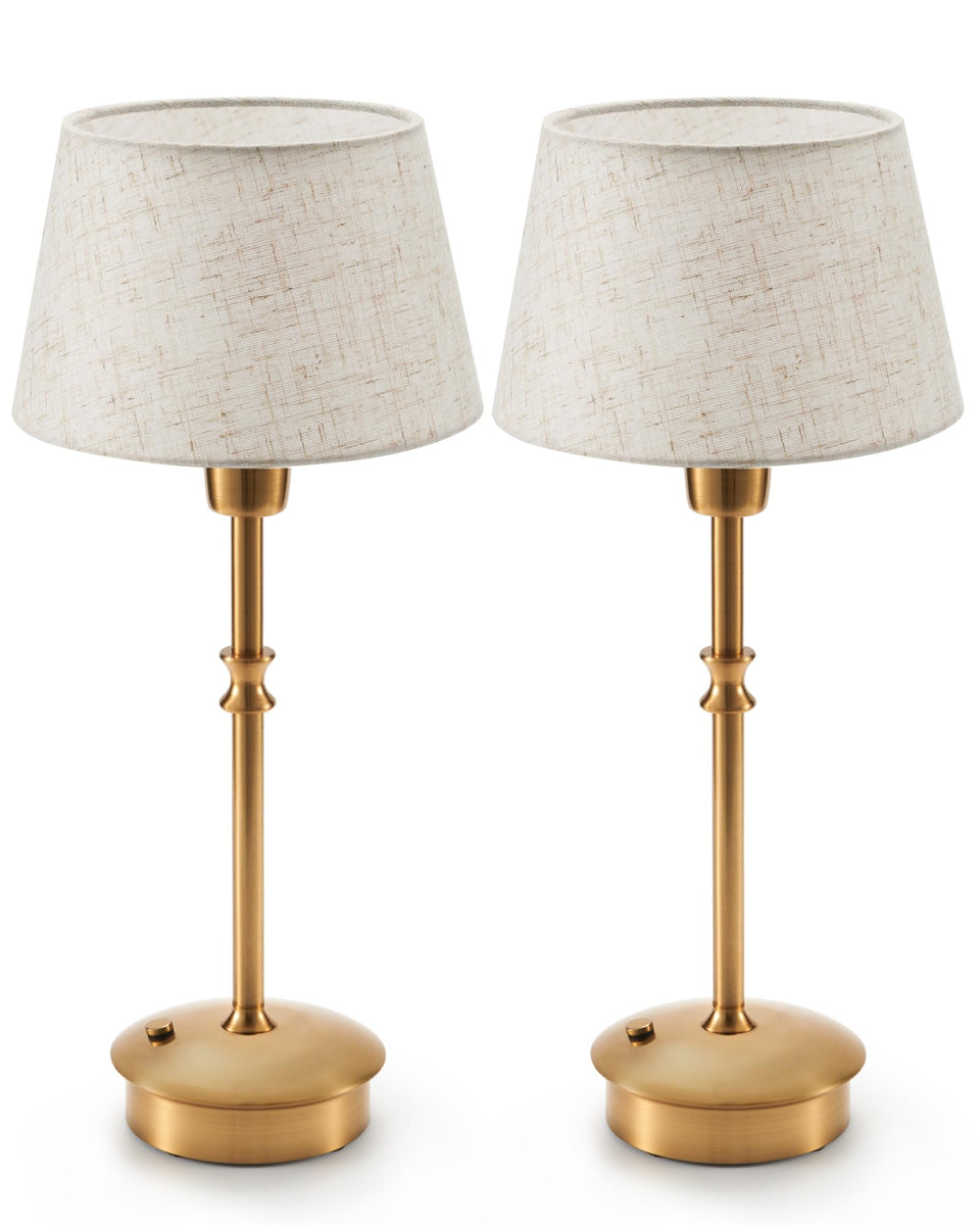 UMEXUS cordless lamp with beige fabric shade adds warm ambience to living spaces