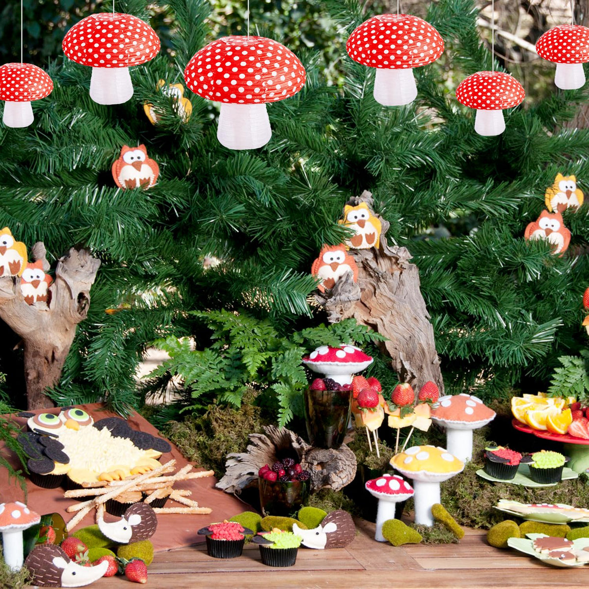Umgozrz mushroom lantern hanging display ready for party backdrop
