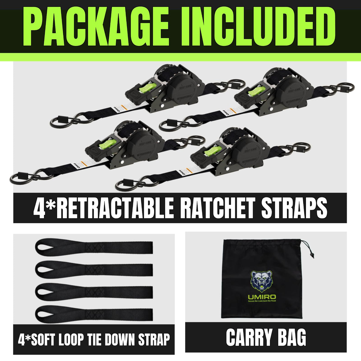 UMIRO strap secures a motorcycle for highway transport.