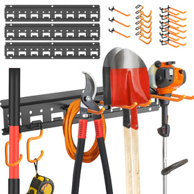 Unaikoo garden tool organizer on wall mount with pegboard rails for easy access
