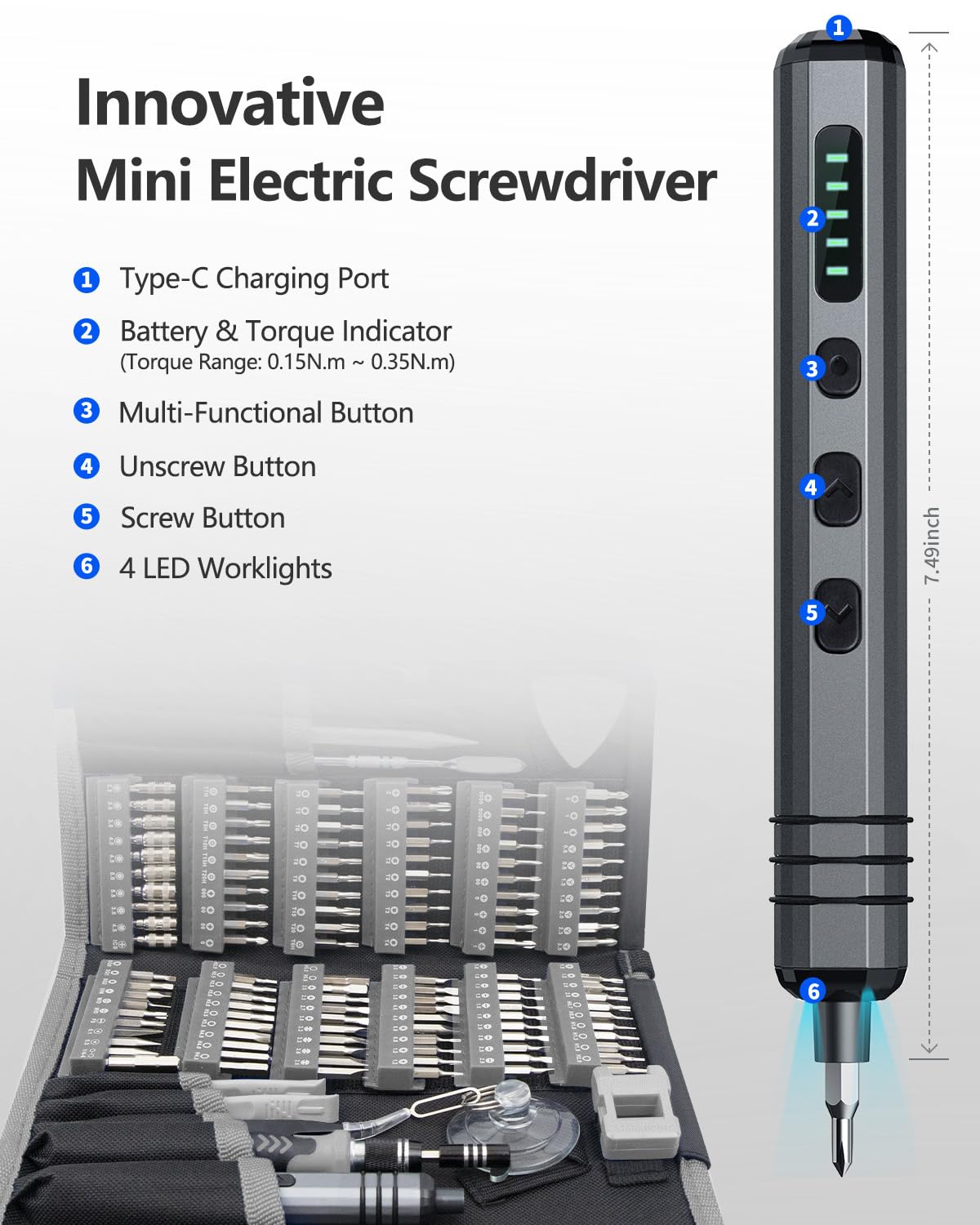 UnaMela ergonomic mini electric screwdriver in hand for comfortable long-use.