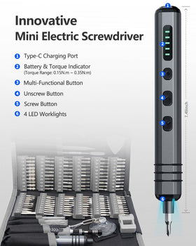 UnaMela ergonomic mini electric screwdriver in hand for comfortable long-use.