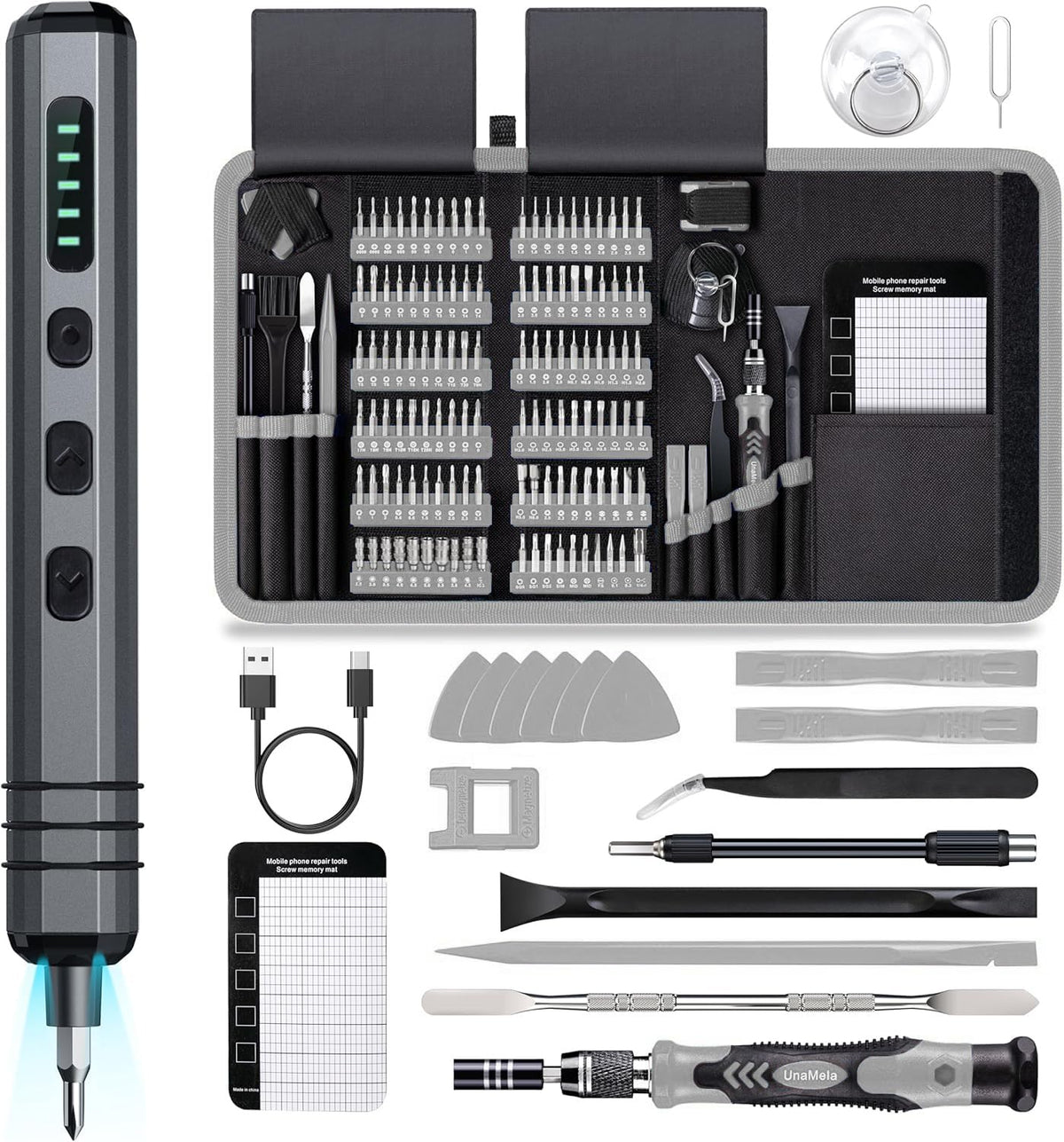 UnaMela mini 140-in-1 screwdriver kit for precise electronics repair.