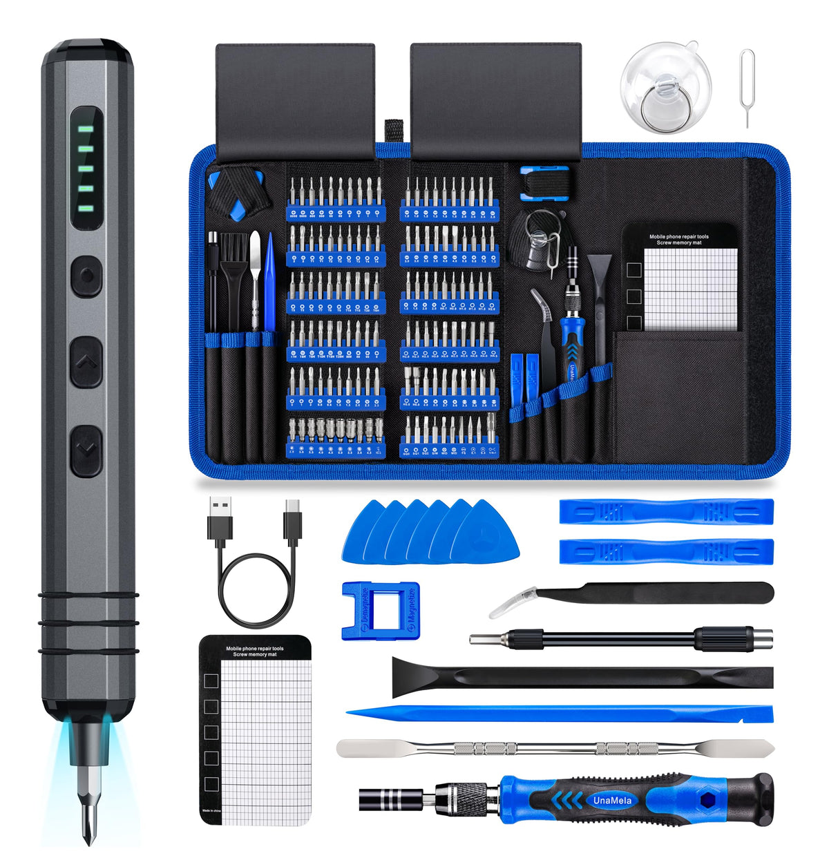 UnaMela mini electric screwdriver for precise fasteners in electronics