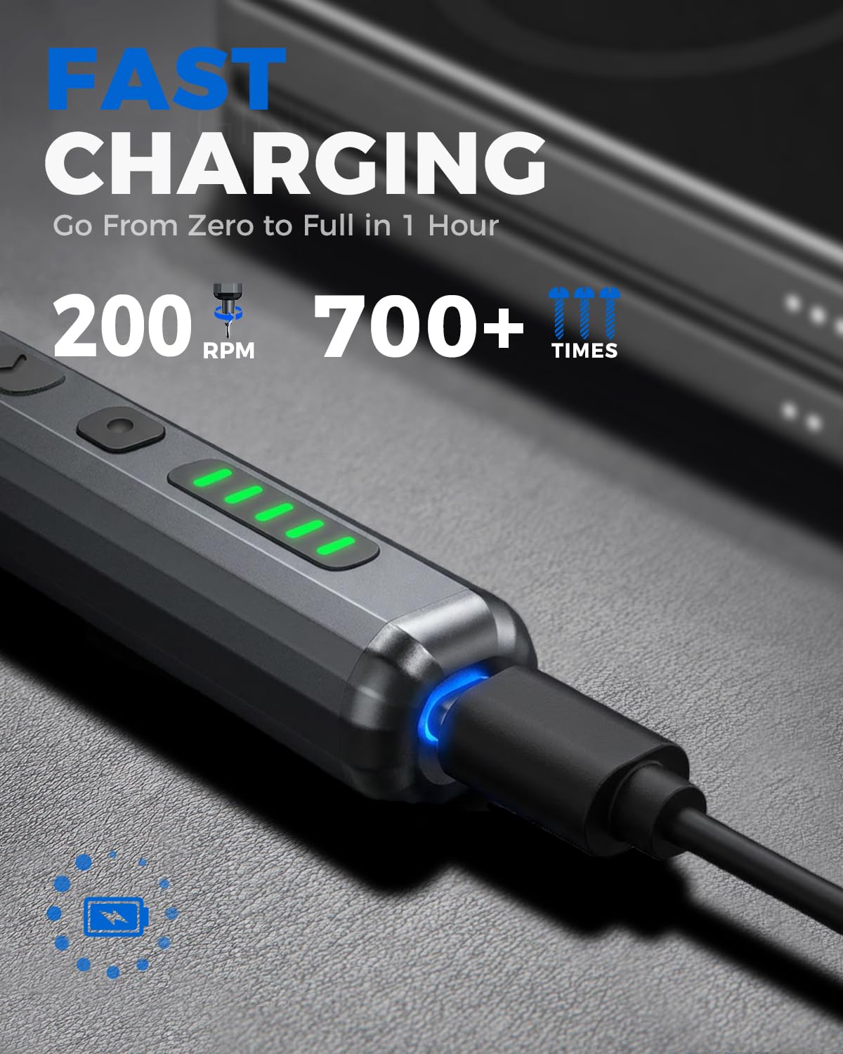 UnaMela Type-C charging for quick cordless screwdriver recharges