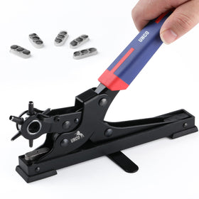 UNCO desktop leather hole punch on a stable base enabling precise holes