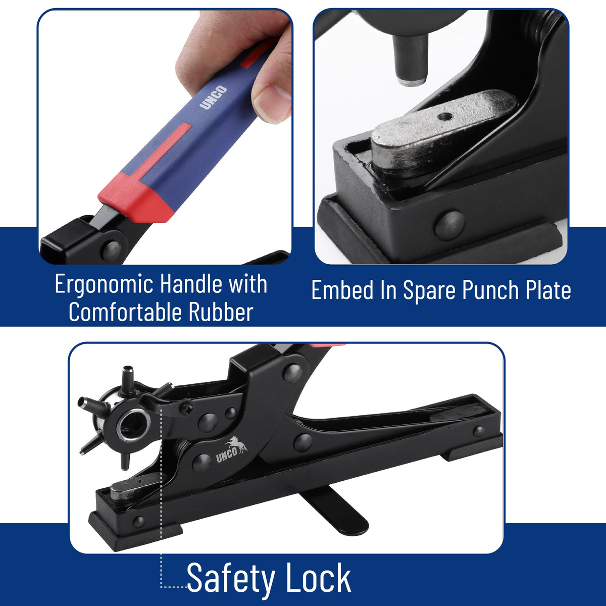 UNCO sturdy desktop base providing stability during punching