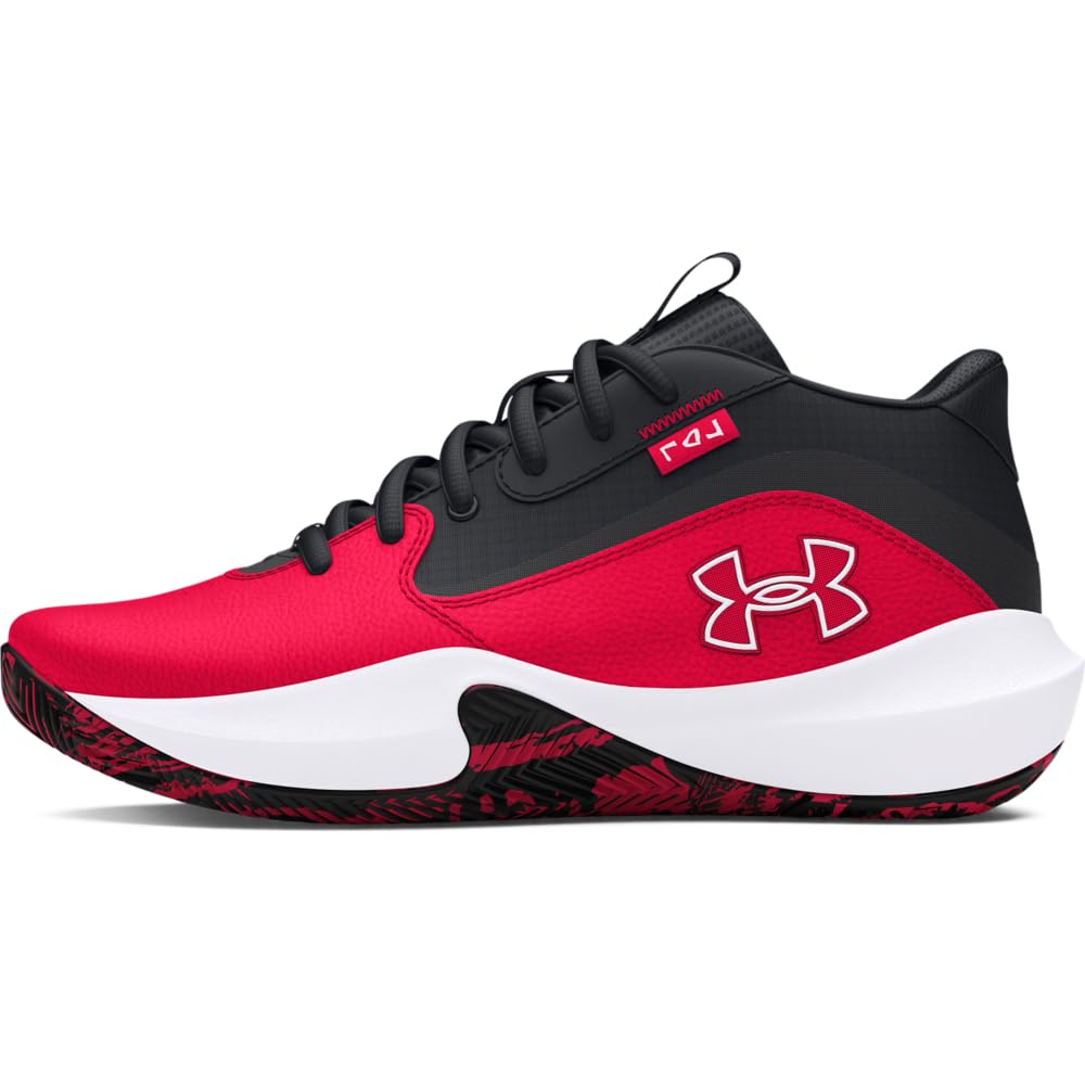 Under Armour Lockdown 7 front view in red, black, white for versatile youth performance