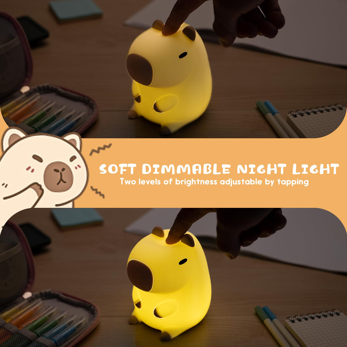 UNEEDE capybara night light USB rechargeable for convenient bedside use