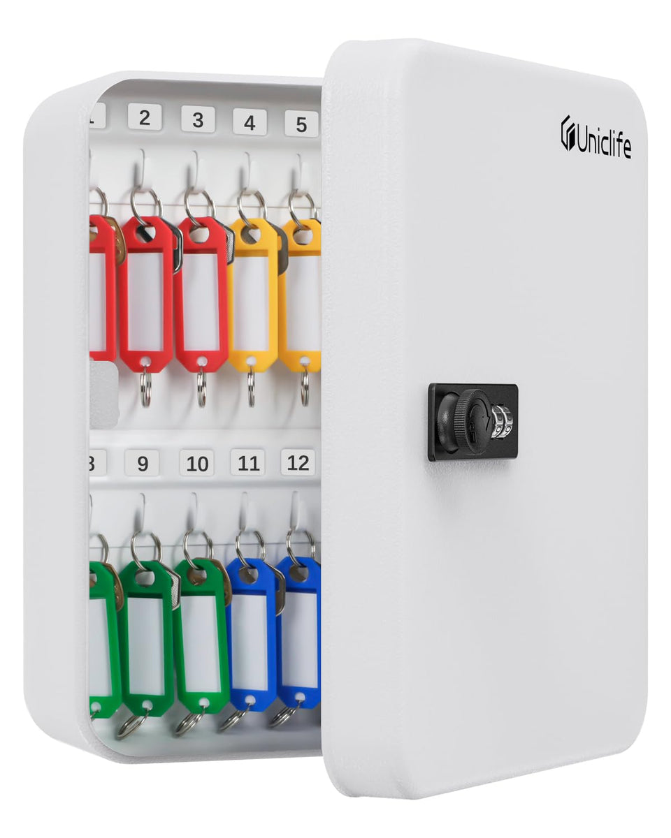 Uniclife 28-Key Cabinet front view shows sturdy steel construction for secure indoor storage