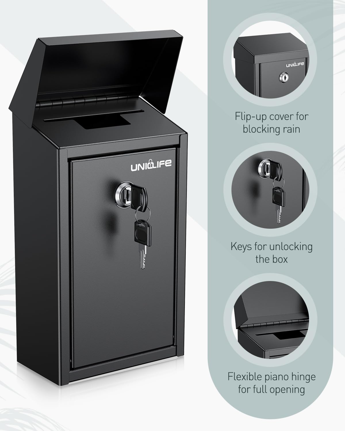 Uniclife dual-slot donation box enables envelopes and small items to be deposited.