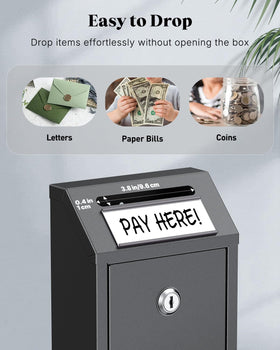 Uniclife key drop slot shows secure deposits for cash or forms.