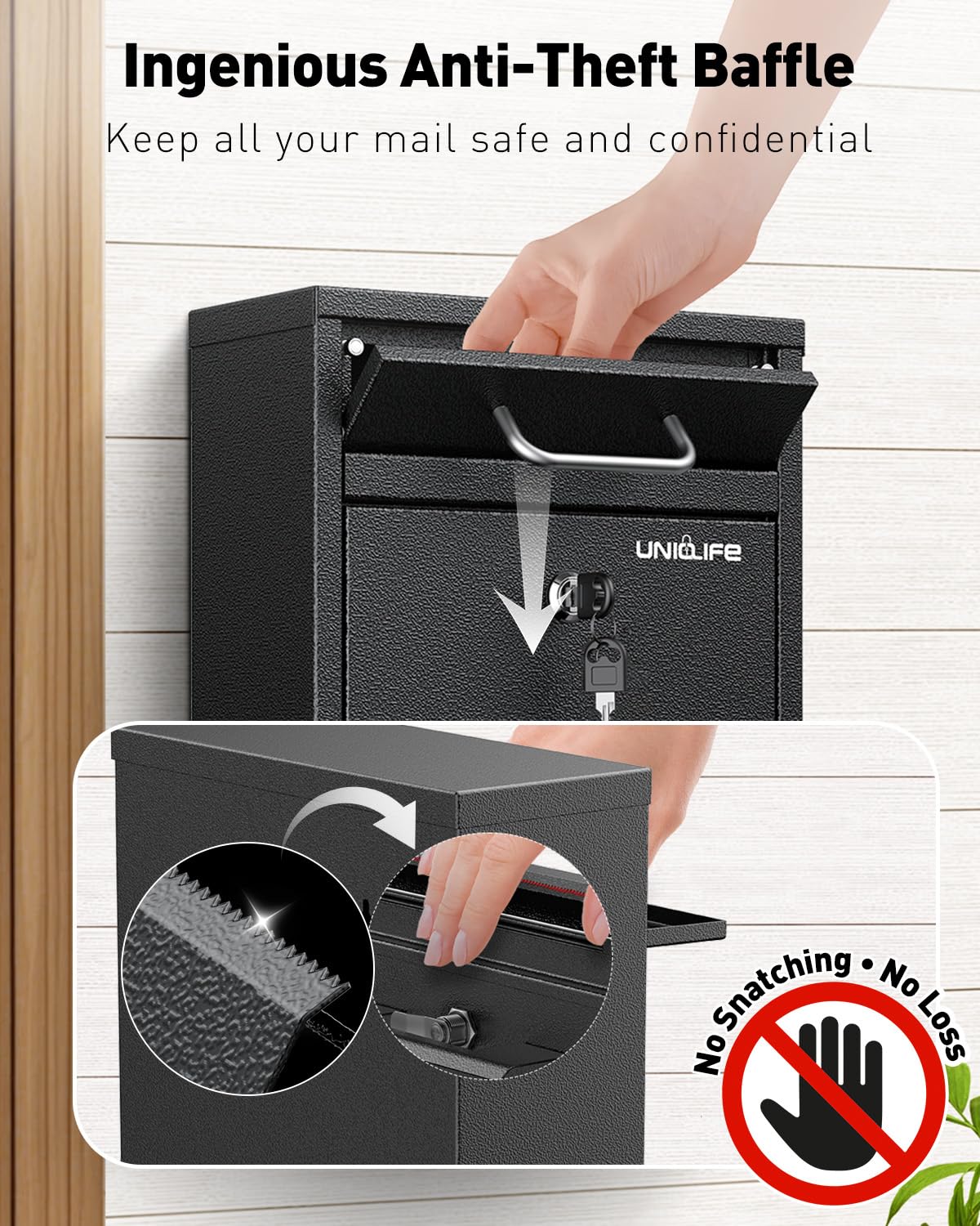 Uniclife large-capacity mailbox fits many letters, documents, or donations