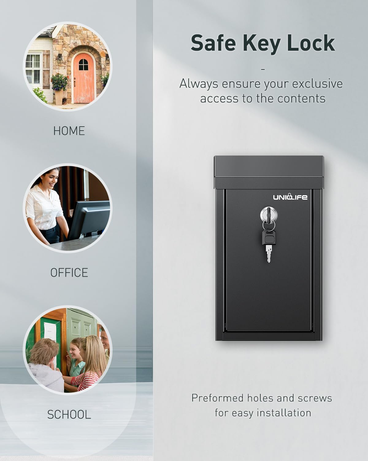 Uniclife secure key-lock protects contents when placed near entryways.