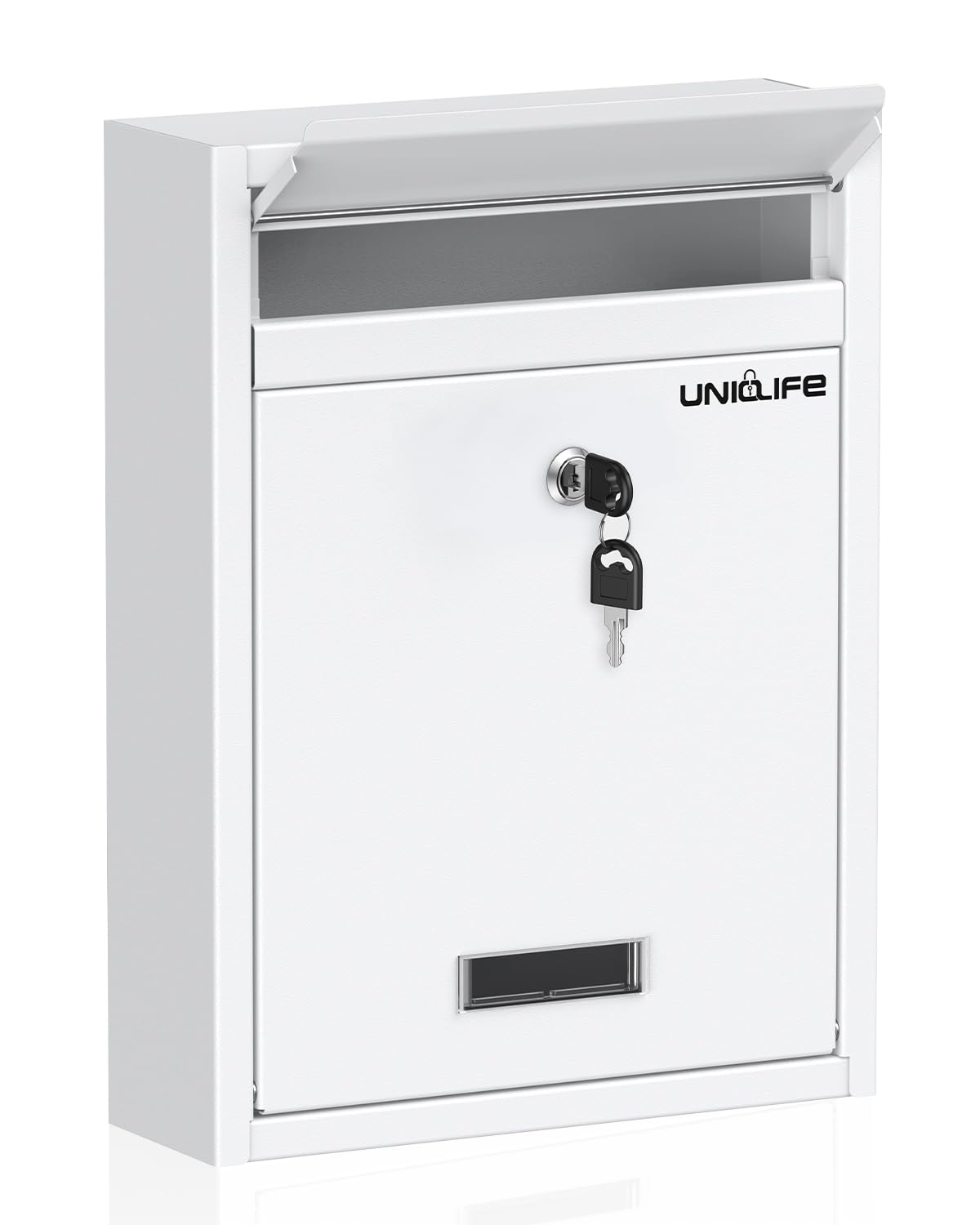 Uniclife wall-mount mailbox front view showing secure outside delivery