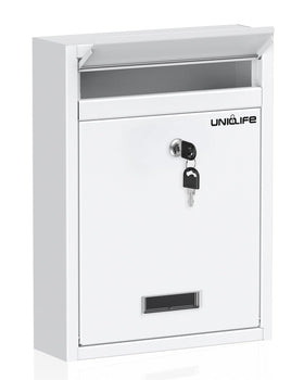 Uniclife wall-mount mailbox front view showing secure outside delivery