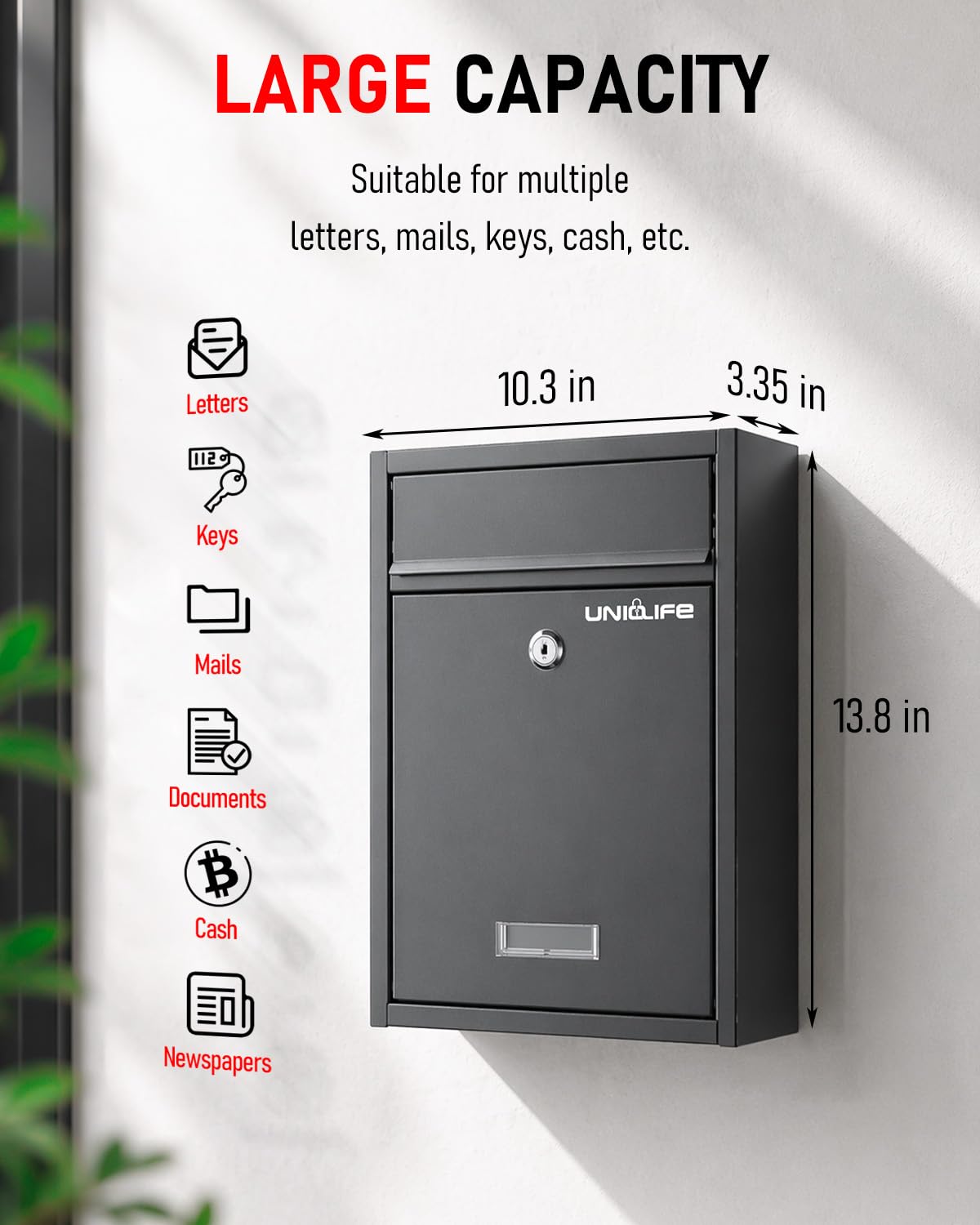 Uniclife lock and keys secure contents in the mailbox.