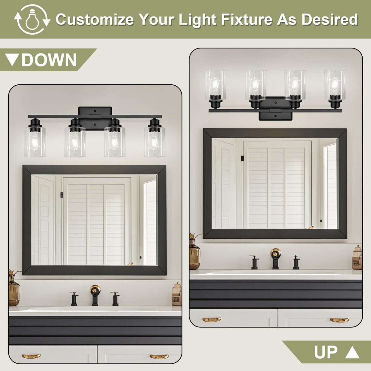 Unicozin black wall lamp with clear glass shades suitable for living room or hallway