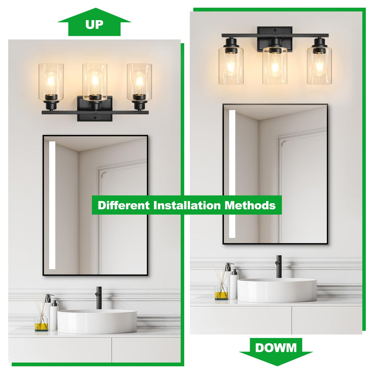 Unicozin black wall lamp with clear glass shades elevates entryways.