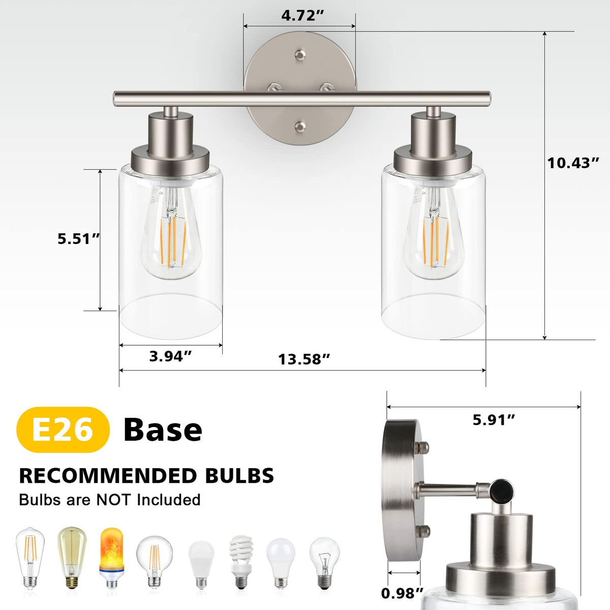 Unicozin brushed nickel wall sconce with clear glass adds modern elegance to any mirror