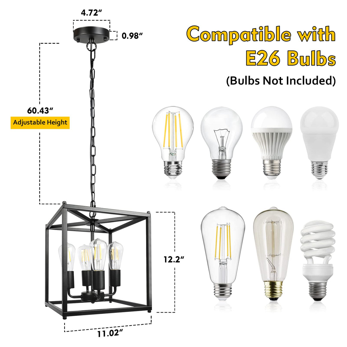 Unicozin E26 base industrial pendant supports diverse bulb choices