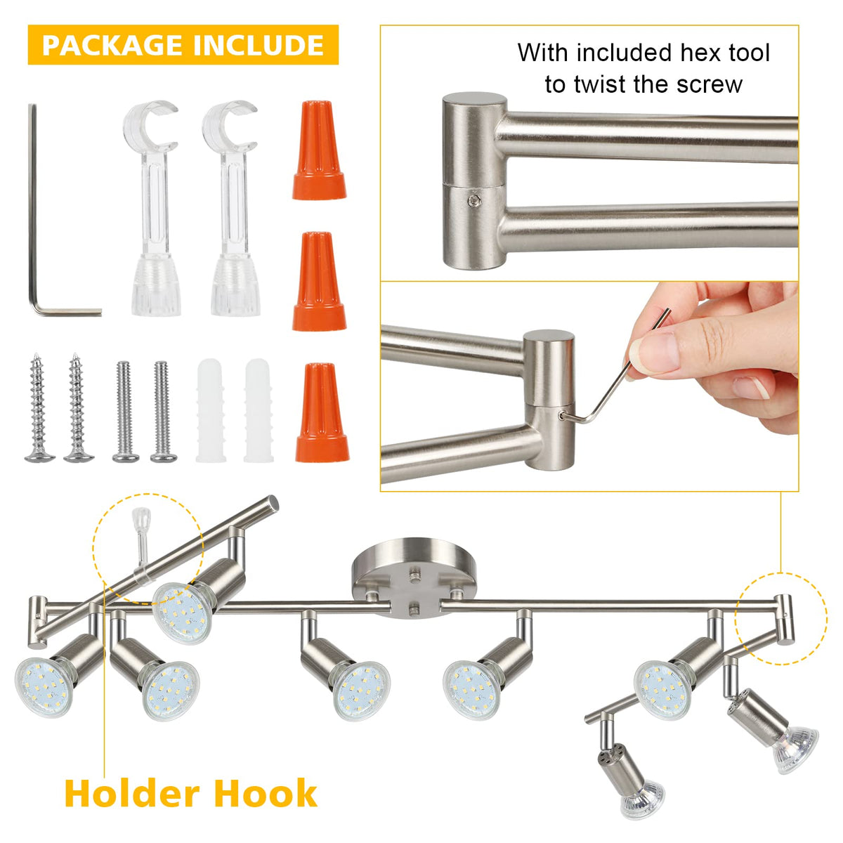 Unicozin easy-install track light for quick ceiling mounting on flat or sloped ceilings.