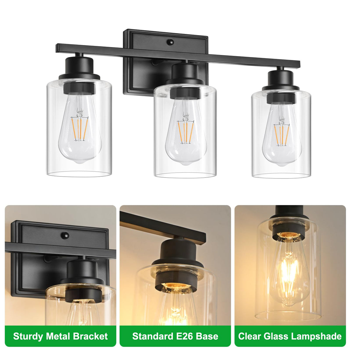 Unicozin three-light wall sconces install quickly with included hardware.