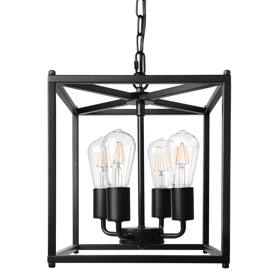Unicozin four-light black farmhouse chandelier with adjustable height over a dining table
