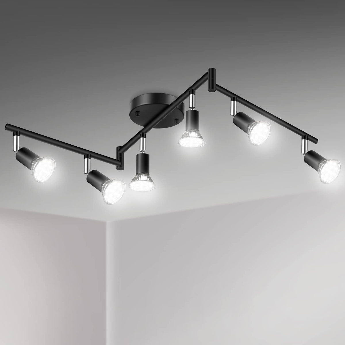 Unicozin LED track light kit front view showing six adjustable heads