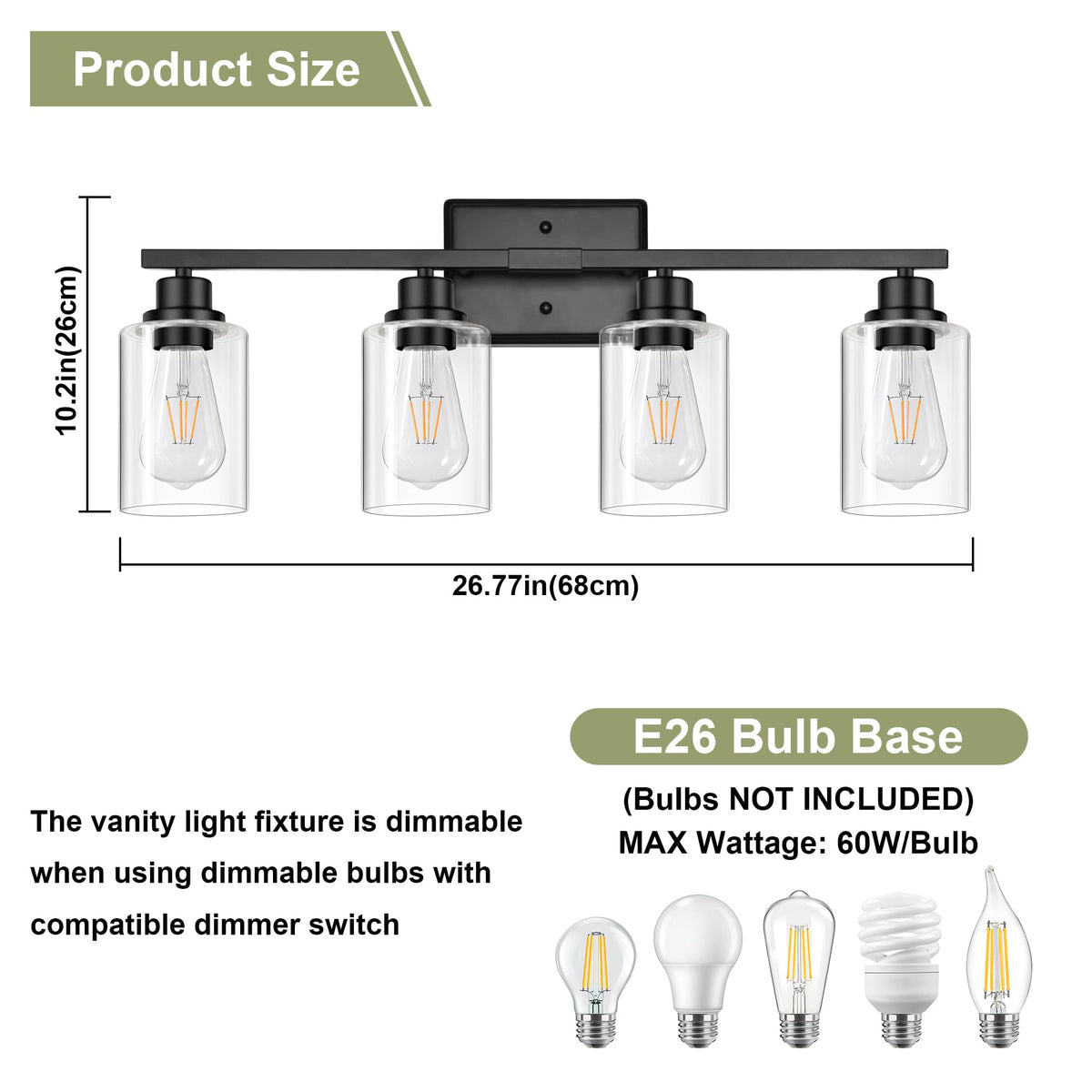 Unicozin 26.77-inch fixture fits small to medium mirrors for balanced illumination