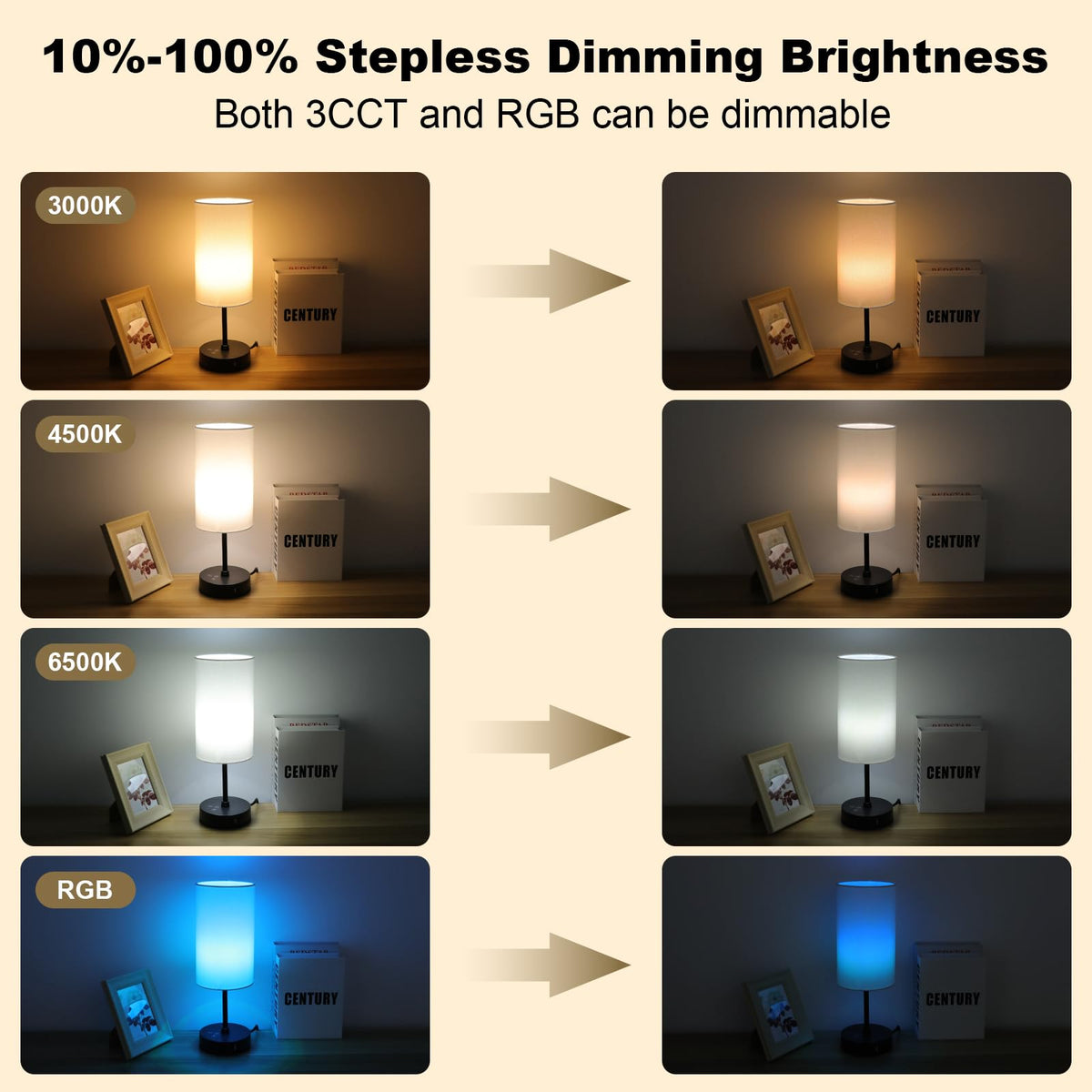Unicozin table lamp 3CCT options for warm to cool ambiance.