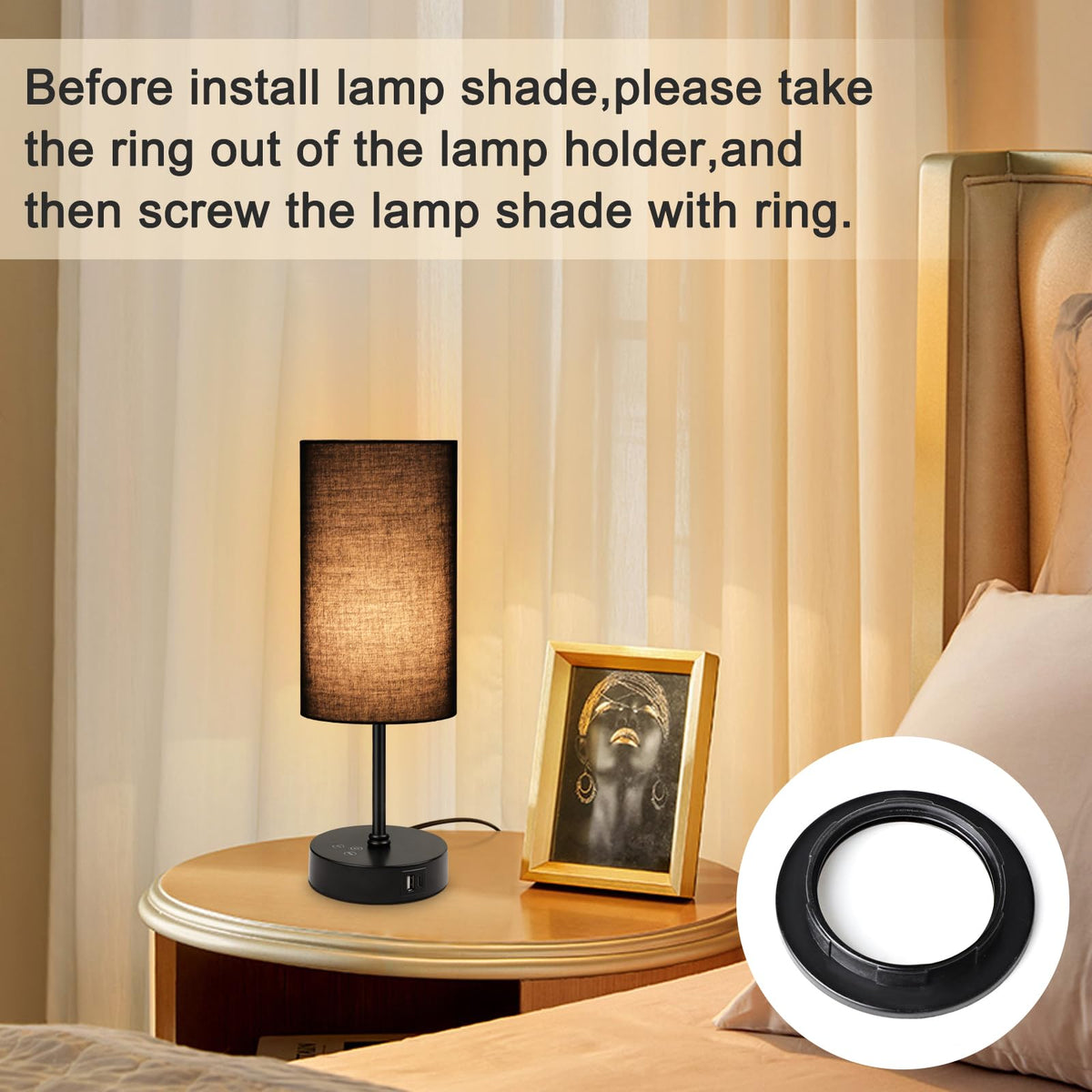 Unicozin table lamp dual USB ports for convenient device charging.