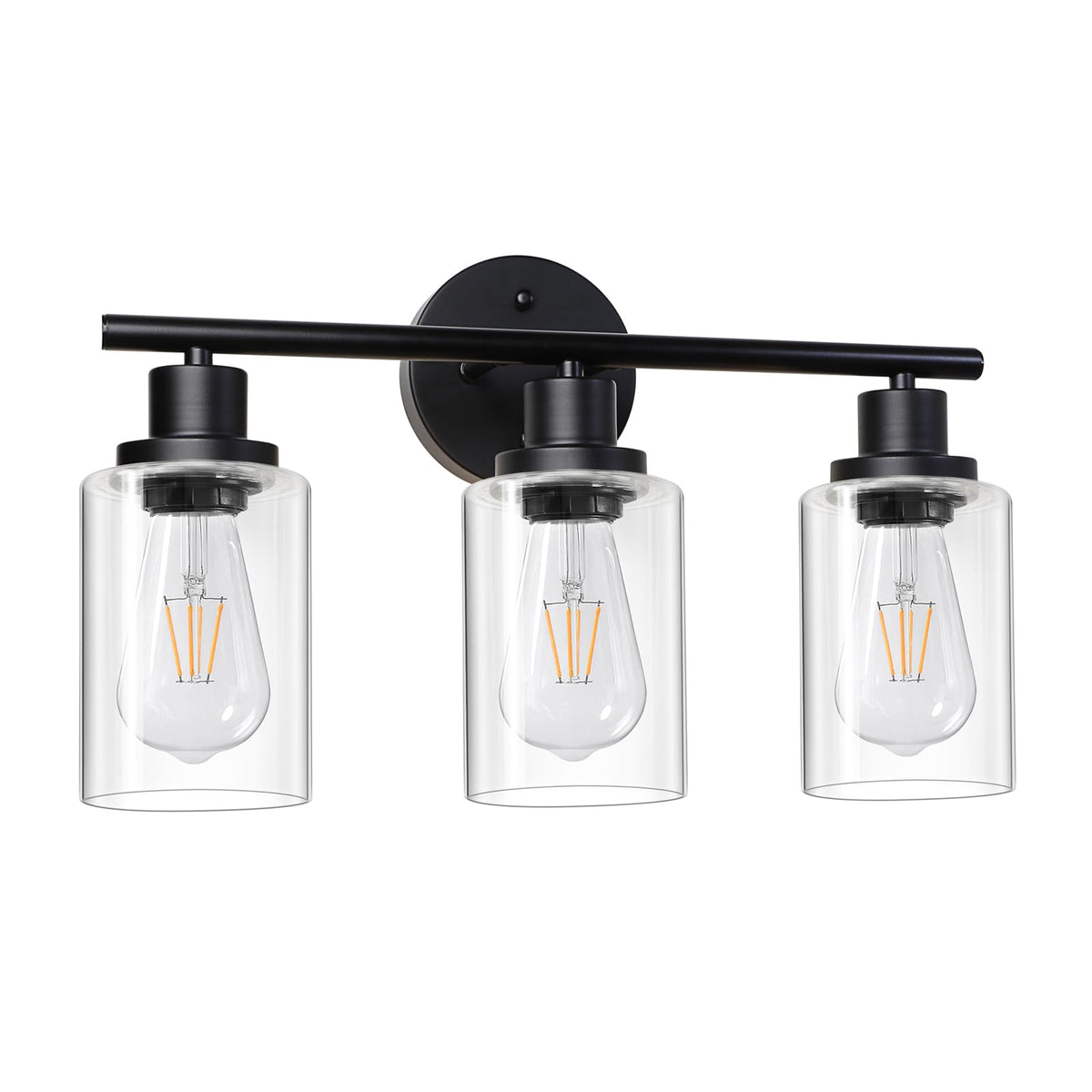 Unicozin three-light vanity fixture illuminating bathroom mirror with warm glow