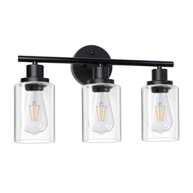 Unicozin three-light vanity fixture illuminating bathroom mirror with warm glow